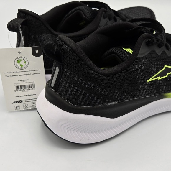 Avia Men's Size 8 Sleek Jogging Shoes NWT Black white neon yellow-green - Picture 3 of 5